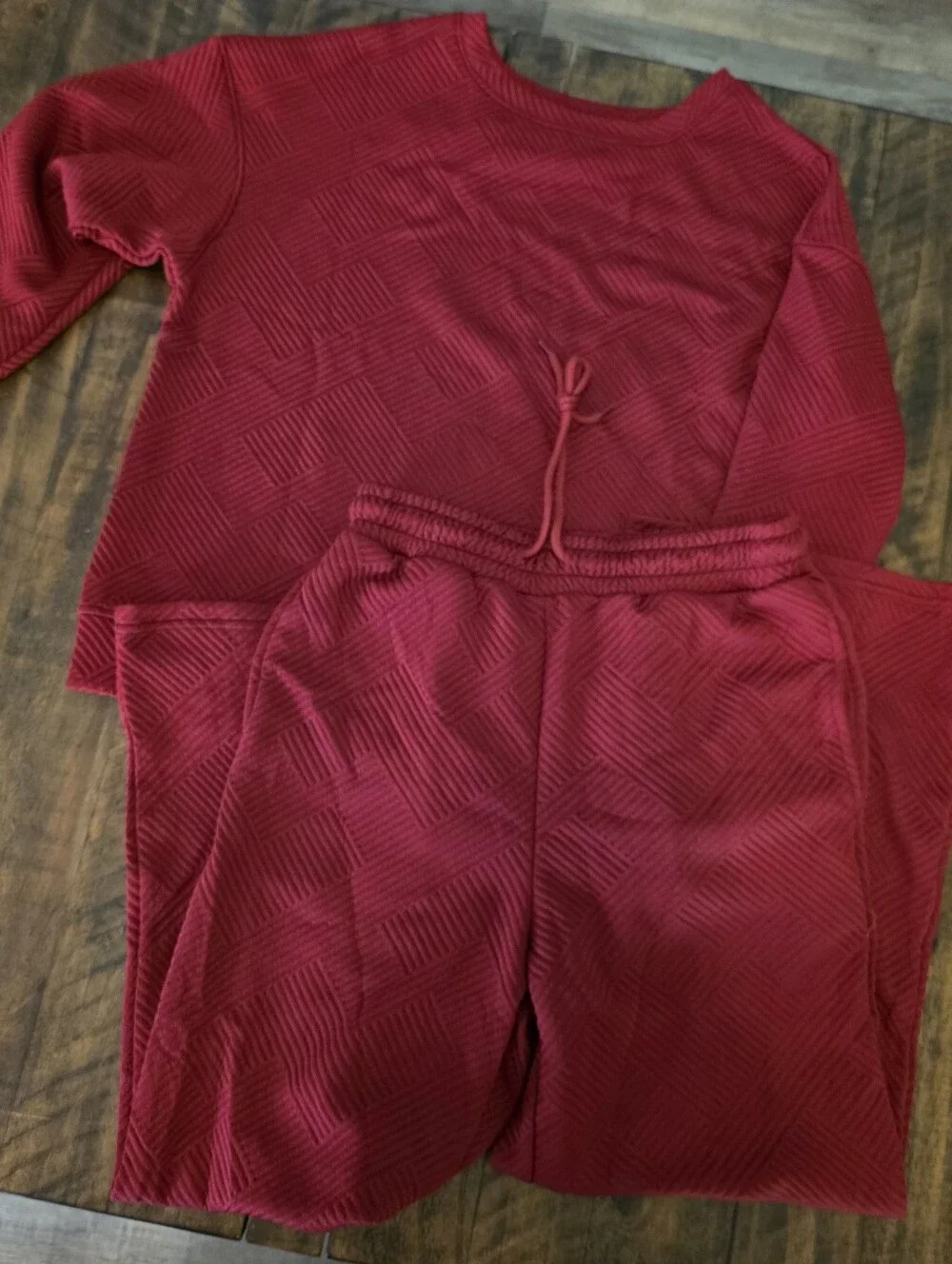 Textured 2 Piece Red Pant And Shirt Set